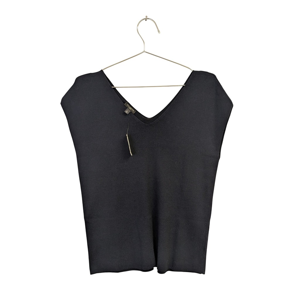 Talbots Petite Double V Neck Sleeveless Knit Top Minimalist Black Large NWT